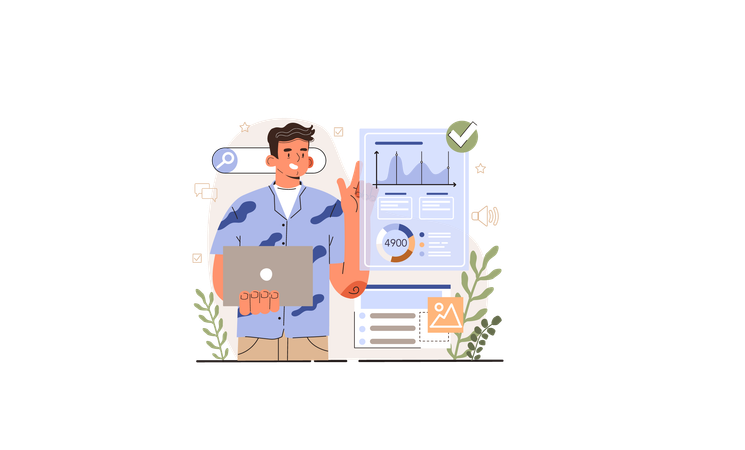 Homem mostrando relatório de SEO  Ilustração