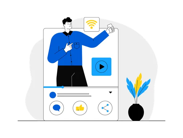 Homem mostrando vídeo de mídia social  Ilustração