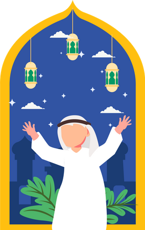 Homem muçulmano comemorando o Ramadã  Ilustração