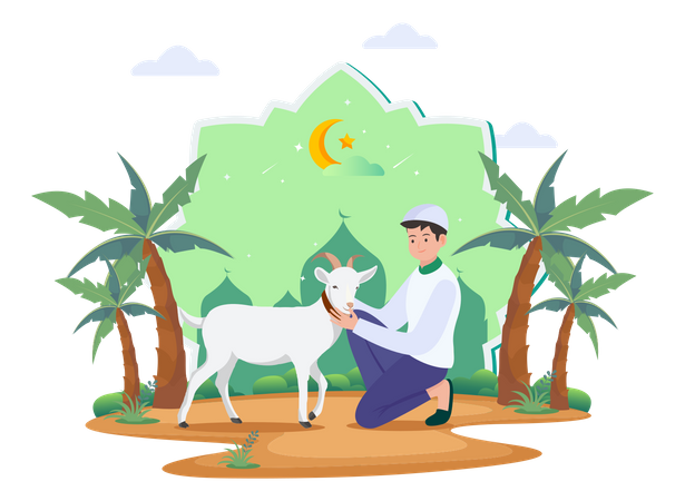 Homem muçulmano com cabra  Ilustração