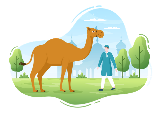 Homem muçulmano com camelo  Ilustração