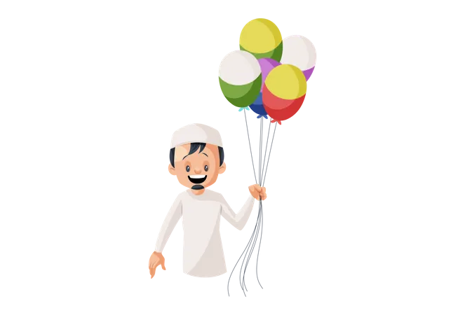 Homem muçulmano com muito balão  Ilustração