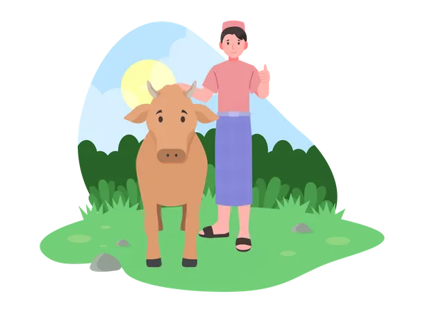 Homem muçulmano com vaca  Ilustração