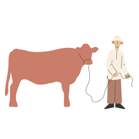 Homem muçulmano com vaca  Ilustração