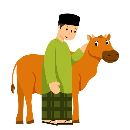 Homem muçulmano com vaca  Ilustração