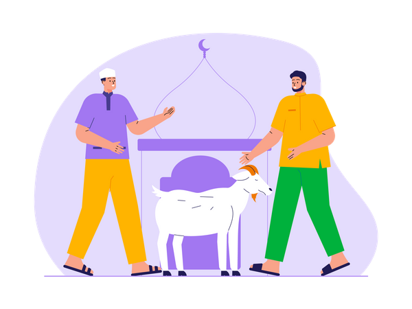 Homem muçulmano comprando cabra para eid  Ilustração