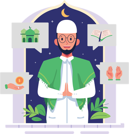 Homem muçulmano dando saudação de Ramadã  Ilustração