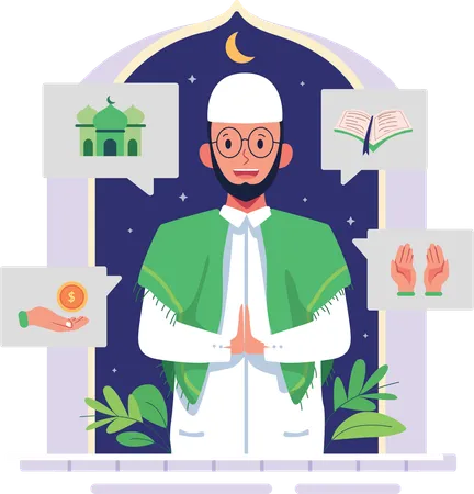 Homem muçulmano dando saudação de Ramadã  Ilustração