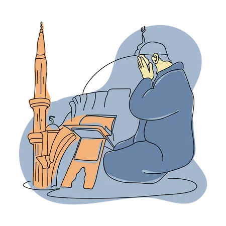 Homem muçulmano fazendo oração islâmica  Ilustração