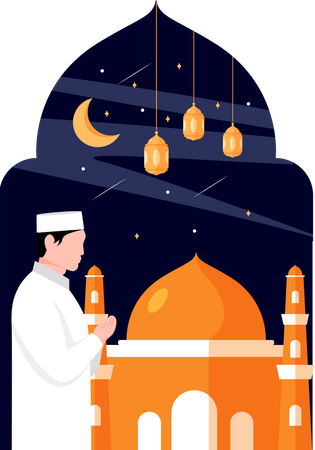 Homem muçulmano fazendo oração ramazan  Ilustração