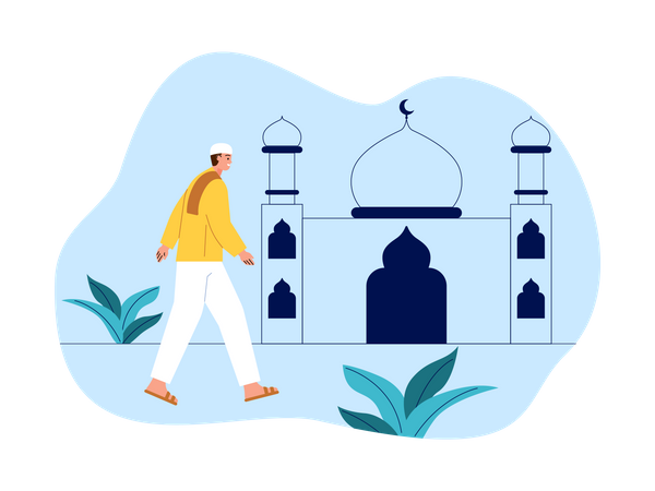 Homem muçulmano indo à mesquita para orar  Ilustração