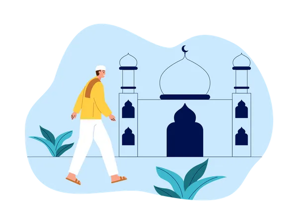 Homem muçulmano indo à mesquita para orar  Ilustração