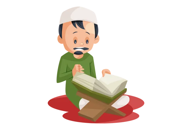 Homem muçulmano lendo o Alcorão  Ilustração