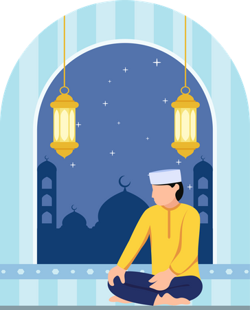 Homem muçulmano na mesquita por pagar  Ilustração