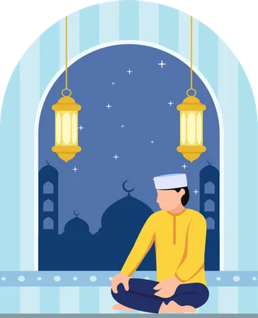 Homem muçulmano na mesquita por pagar  Ilustração