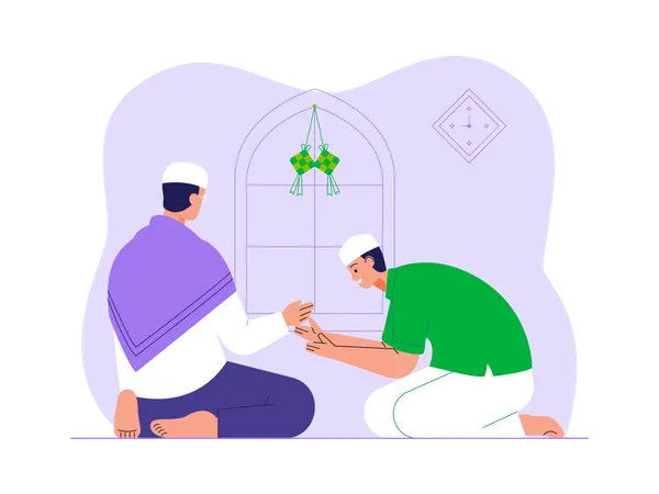 Homem muçulmano rezando namaz  Ilustração