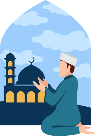 Homem muçulmano rezando o Ramadã Namaz  Illustration