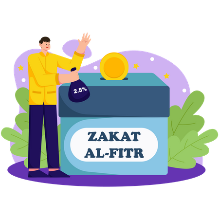 Homem muçulmano pagando Zakat Fitrah  Ilustração