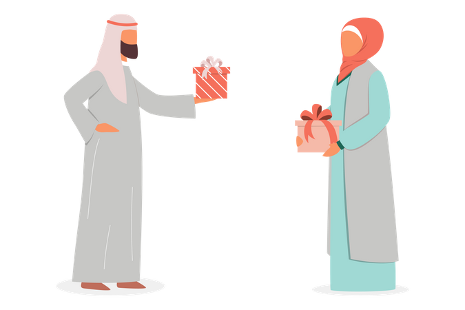 Homem muçulmano presenteando namorada  Ilustração