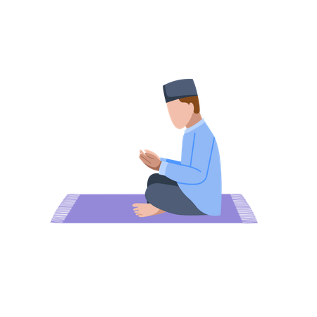Homem muçulmano sentado e rezando  Ilustração