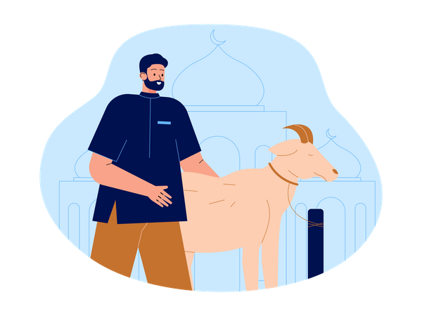 Homem muçulmano traz cabra para o Eid  Ilustração