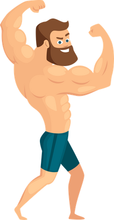 Homem musculoso mostrando os braços  Ilustração