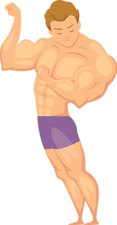 Homem musculoso olhando para bíceps  Ilustração