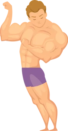 Homem musculoso olhando para bíceps  Ilustração