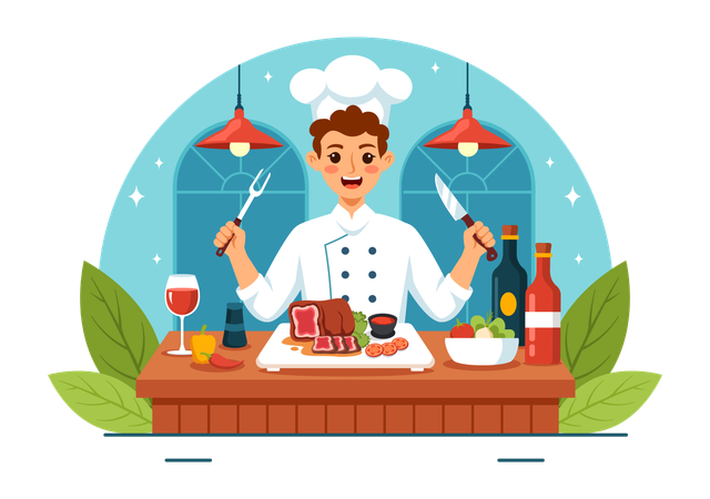 Homem na churrascaria  Ilustração