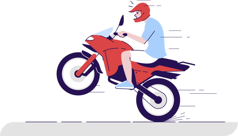 Homem na moto fazendo acrobacias  Ilustração