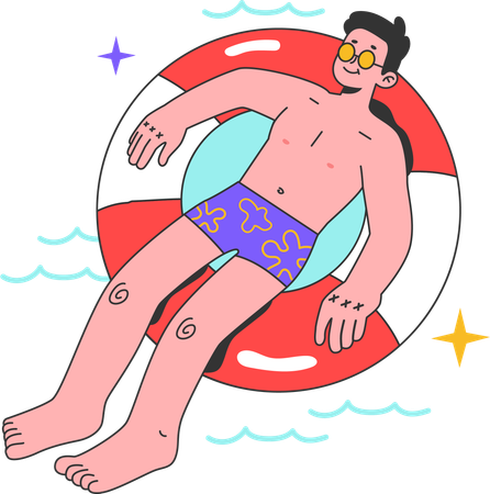 Homem nada em anel inflável  Ilustração