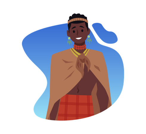 Homem nativo africano feliz com brincos e colar  Ilustração