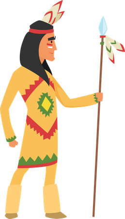 Homem nativo americano com lança  Ilustração