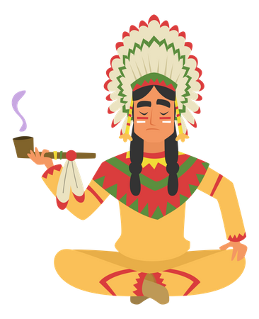Homem nativo americano fumando erva  Ilustração
