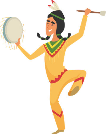 Homem nativo americano tocando bateria  Ilustração