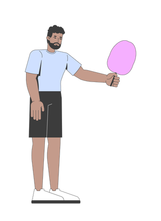Homem negro barbudo segurando um algodão-doce  Ilustração