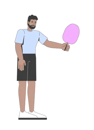 Homem negro barbudo segurando um algodão-doce  Ilustração