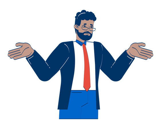 Homem negro corporativo confuso dando de ombros com as mãos abertas  Ilustração