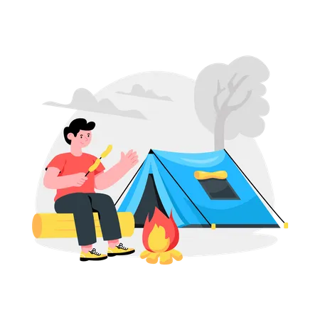Homem no acampamento de verão  Ilustração