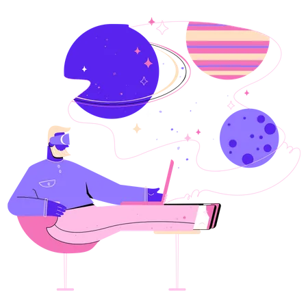 Homem no processo de escolha de um metauniverso  Ilustração