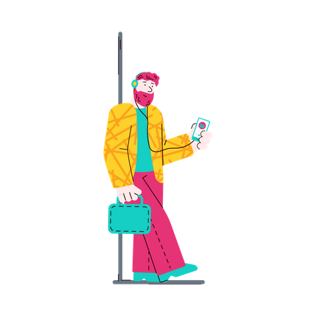 Homem no trem ouvindo música  Ilustração