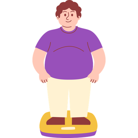 Homem obeso verificando seu peso  Ilustração