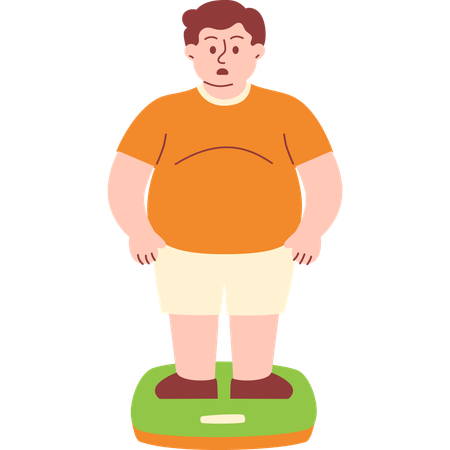 Homem obeso verificando seu peso  Ilustração