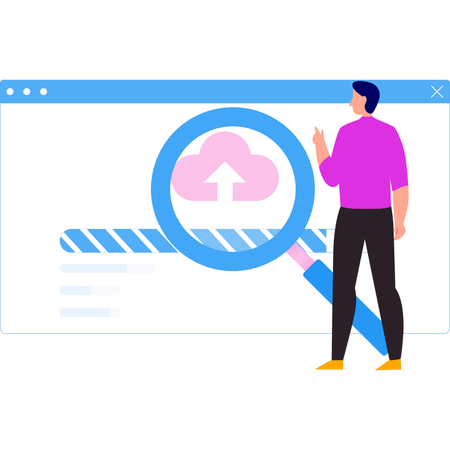 Homem observando dados da nuvem sendo carregados  Ilustração
