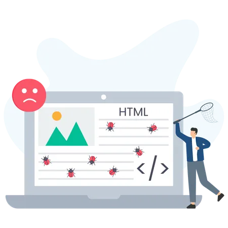 Homem pegando bug de software  Ilustração