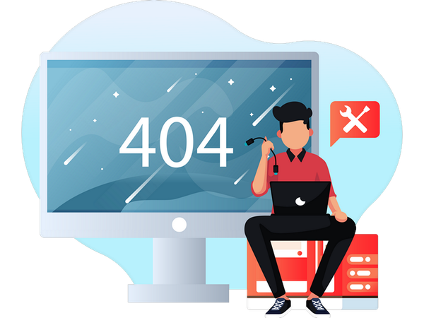 Homem recebendo erro 404 em página da web  Ilustração