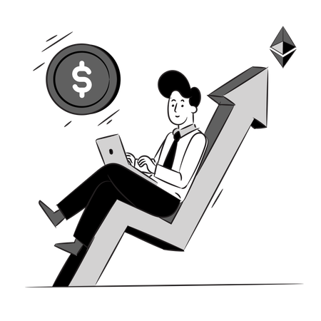 Homem obtendo lucro com investimento em criptomoeda  Illustration