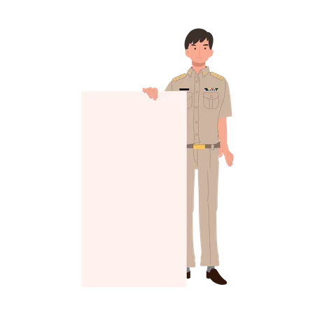 Oficiais Do Governo Tailandes Do Sexo Masculino Uniformizados Professor Tailandes Com Quadro Em Branco Cartaz Ilustracao Vetorial Plana Ilustração