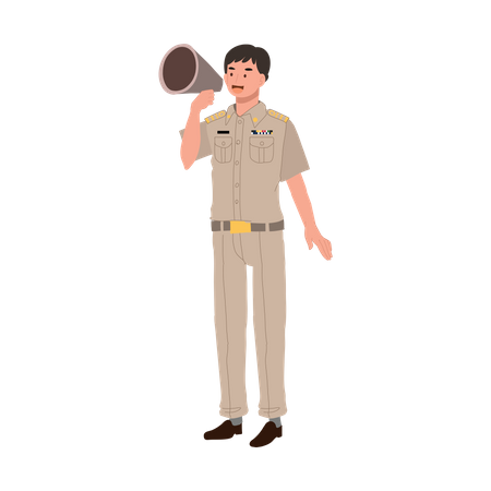 Oficial do governo tailandês masculino usando megafone  Ilustração