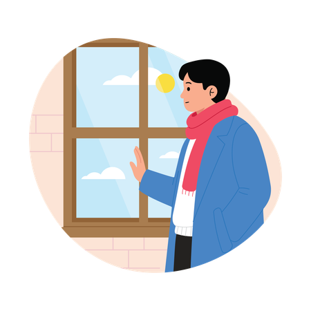 Homem olha para a vista matinal  Ilustração